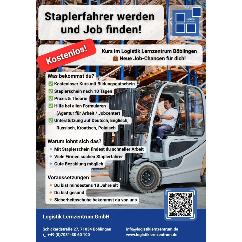 Ausbildung zur Fachkraft für Flurfördergeräte und Hebeeinrichtungen - Bildungsgutschein