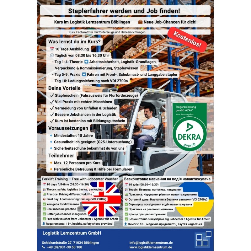 Ausbildung zur Fachkraft für Flurfördergeräte und Hebeeinrichtungen - Bildungsgutschein